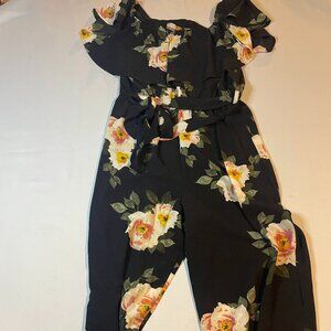 J For Justify Jumpsuit Womens Large Black Floral Ruffle Off The Shoulder Casual